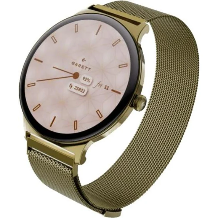 GARETT Verona 2 Gold Mesh Smartwatch, elegantes Design mit goldfarbenem Edelstahlgehäuse, kompatibel mit iOS und Android, Bluetooth-Konnektivität