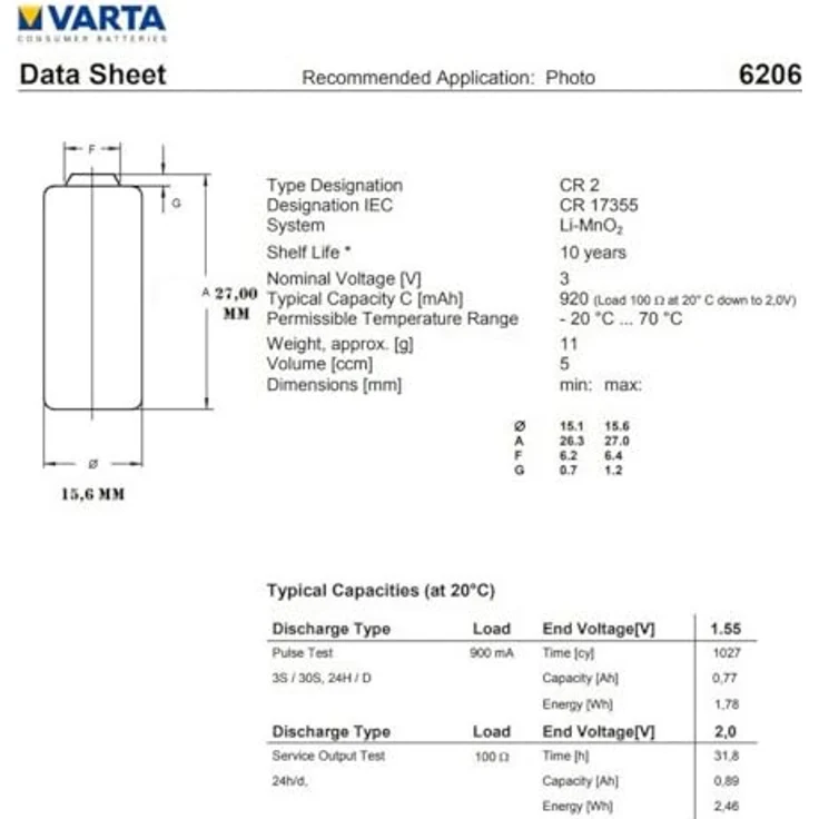 Varta Lithium CR2 10er Pack – Bild 3