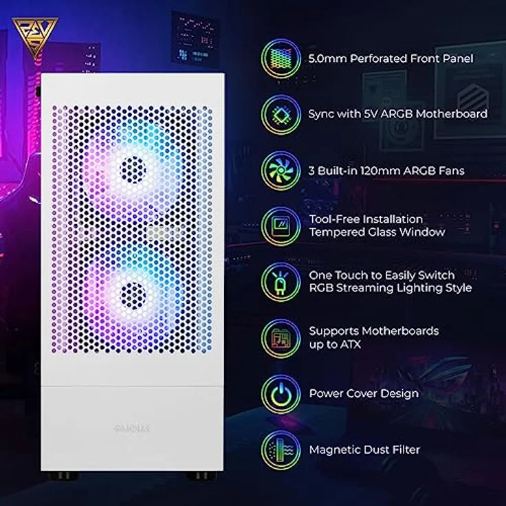 GAMDIAS Talos E3 MESH Gaming Miditower, PC-Gehäuse in Weiß – Bild 3
