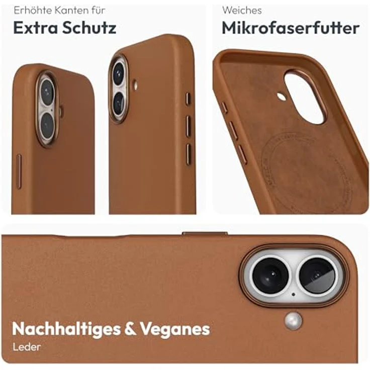 VONMÄHLEN Like Leather Case für iPhone 17 – Luxuriöse vegane Lederhülle mit MagSafe, umweltfreundlich, Braun – Bild 3