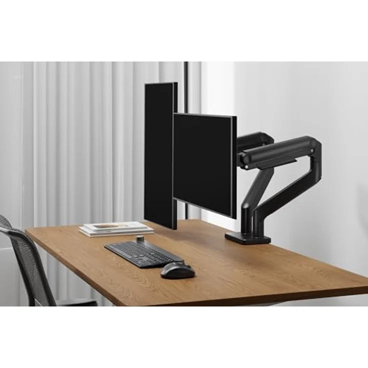 Digitus Dual Monitorhalterung für 2x 45 Zoll, Tischhalterung bis 2x 20 kg, Schwarz mit VESA Quick-Release und flexiblem Kabelmanagement – Bild 3