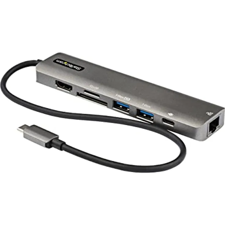 StarTech.com USB-C Multiport Adapter - USB-C auf 4K 60Hz HDMI 2.0, 100W Power Delivery Pass-Through, SD/MicroSD, 2 Port USB 3.0 Hub, GbE - USB-C Mini Dock - 30cm langes Kabel (DKT30CHSDPD1)