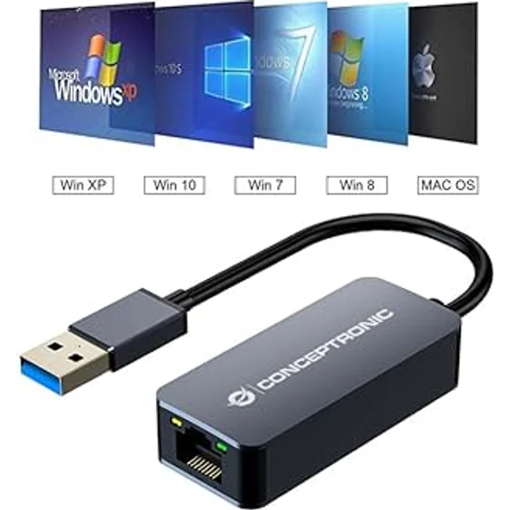 Conceptronic ABBY12G, Adapter USB-A auf RJ45, 2500 Mbit/s, Plug & Play, grau, 0.15m – Bild 4
