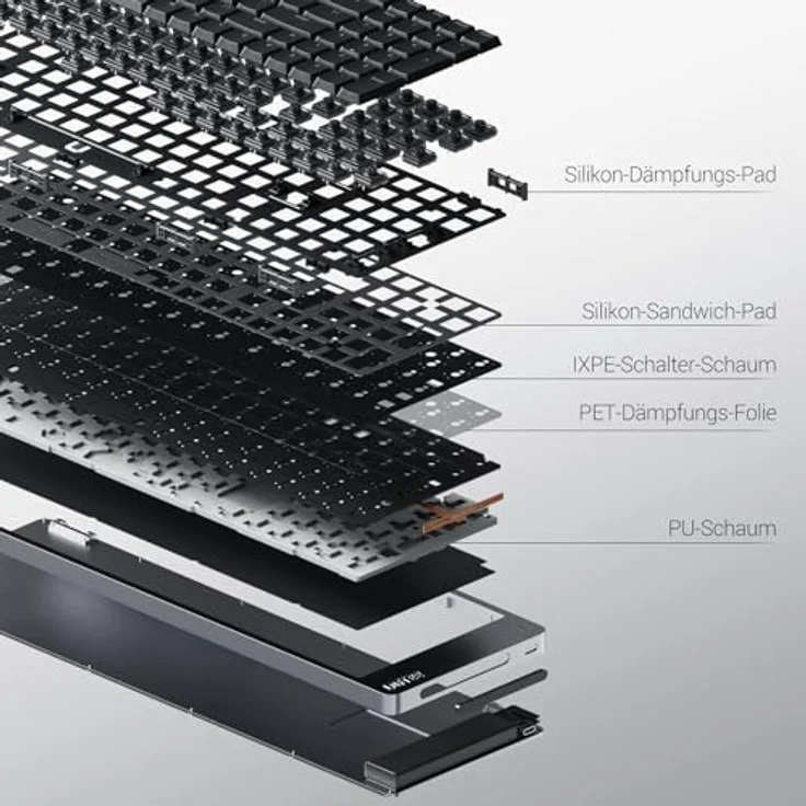 LOFREE Flow2 Low-Profile Mechanik-Tastatur, Aluminiumlegierung mit Pulse Taktil-Schaltern, kabellos mit 3 Verbindungsmodi, QWERTZ-Layout, Spacegrey, 3000 mAh Akku – Bild 4