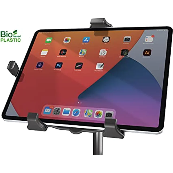 K&M 19775 Tablet-PC-Stativ Schwarz, Biobased Kunststoff - neigbare, klappbare Halterung für gängige Marken - Dreifuß, 15,8 - 28 cm – Bild 2