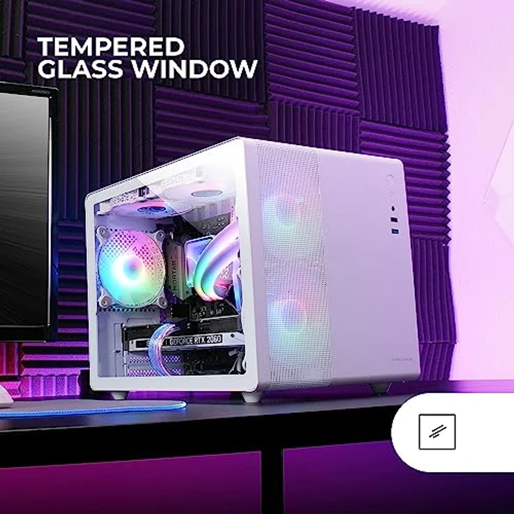 Mars Gaming MC-400 Weiß, Kompaktes Micro-ATX-Gaming-Gehäuse, Volles Seitenfenster Gehärtetem Glas, 3X 120mm FRGB-Lüfter, Volles Mesh-Seitenteil – Bild 4