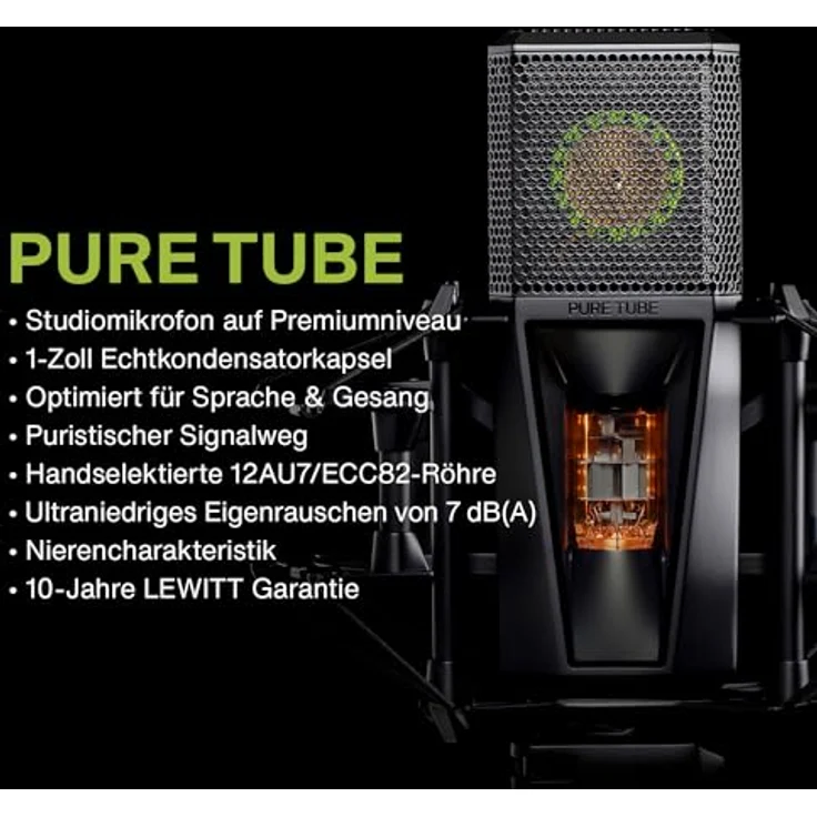 Lewitt PURE TUBE Studio Set, Röhrenmikrofon mit 1" Echtkondensator Kapsel, Niere, 132 dB max. SPL, inkl. Netzteil und Popfilter – Bild 2