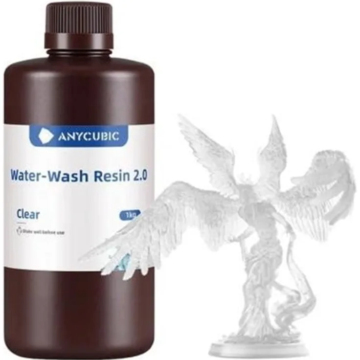 ANYCUBIC Water-Wash Resin 2.0, Transparentes Photopolymer für LCD/DLP 3D-Drucker, wasserlöslich, 0.15 mm Druckpräzision, hohe Detailgenauigkeit