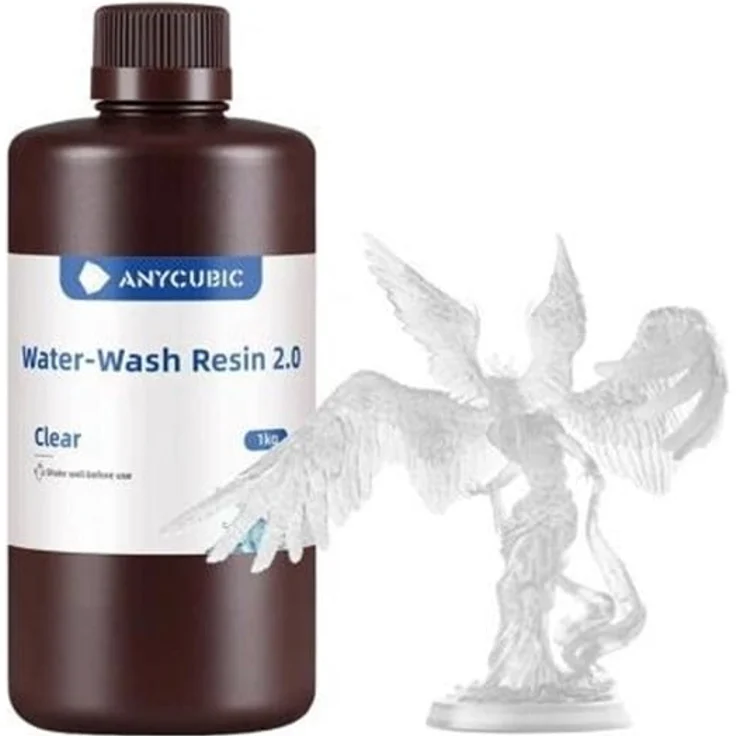 ANYCUBIC Water-Wash Resin 2.0, Transparentes Photopolymer für LCD/DLP 3D-Drucker, wasserlöslich, 0.15 mm Druckpräzision, hohe Detailgenauigkeit