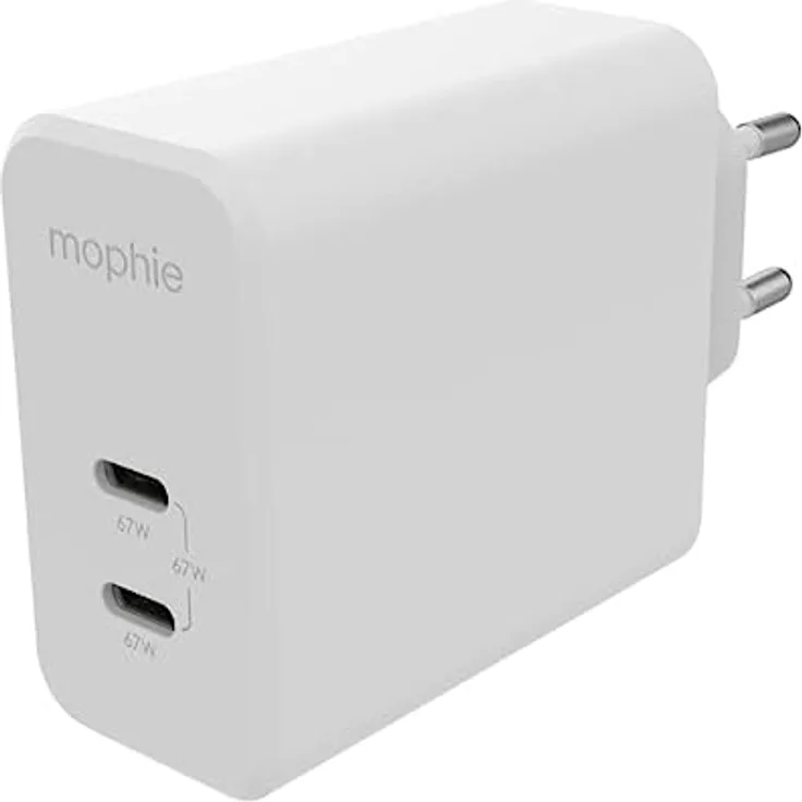 ZAGG mophie Speedport 67 Wall Charger, 67 Watts, GaN, Fast Charging, Dual Port, Lightning Device, (White, EU Adapter)