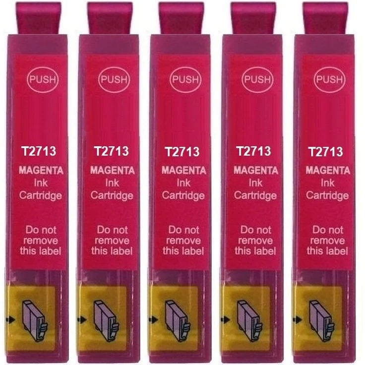 inkpro 5 x Druckerpatrone T27XL, kompatibel mit Epson 27XL, T2713 XL magenta, für WorkForce WF-3620, WF-3640, XL Füllmenge 17 ml