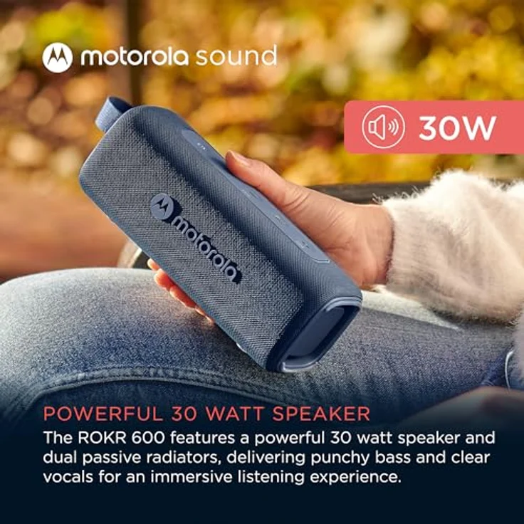 Motorola ROKR 600 Kabelloser Bluetooth-Lautsprecher, leistungsstarker 30-W-Sound, IP67-zertifiziert (blau) – Bild 3