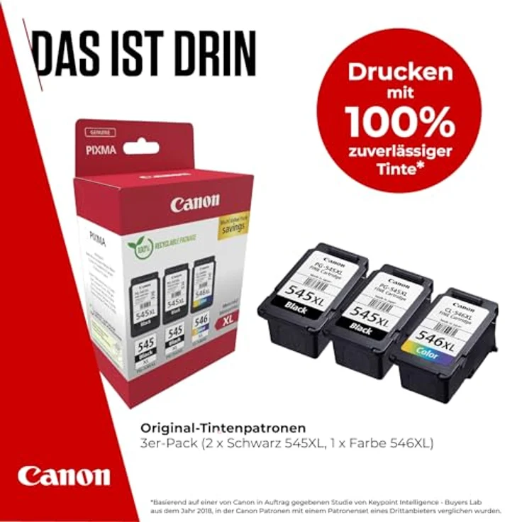 Canon PG-545XL x2/CL-546XL, Triple Pack Tintenpatrone mit 15-ml Schwarz (2x) und 13-ml Farbe für bis zu 800/300 A4-Seiten – Bild 2