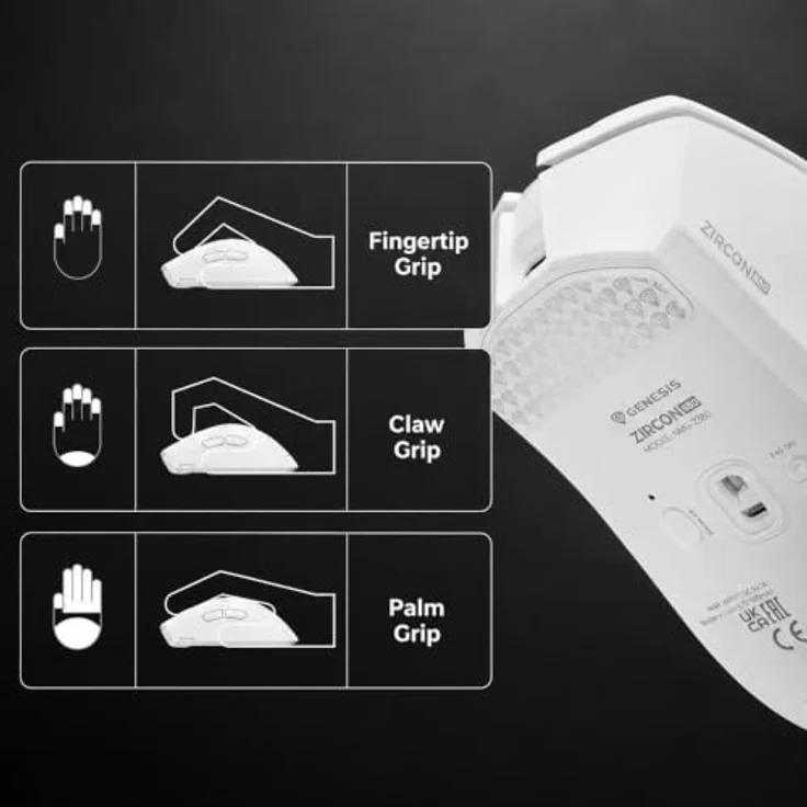 Natec GENESIS Zircon 880, optische Wireless Maus mit 12000 DPI, 6 Tasten, USB Type-C, Weiß – Bild 5