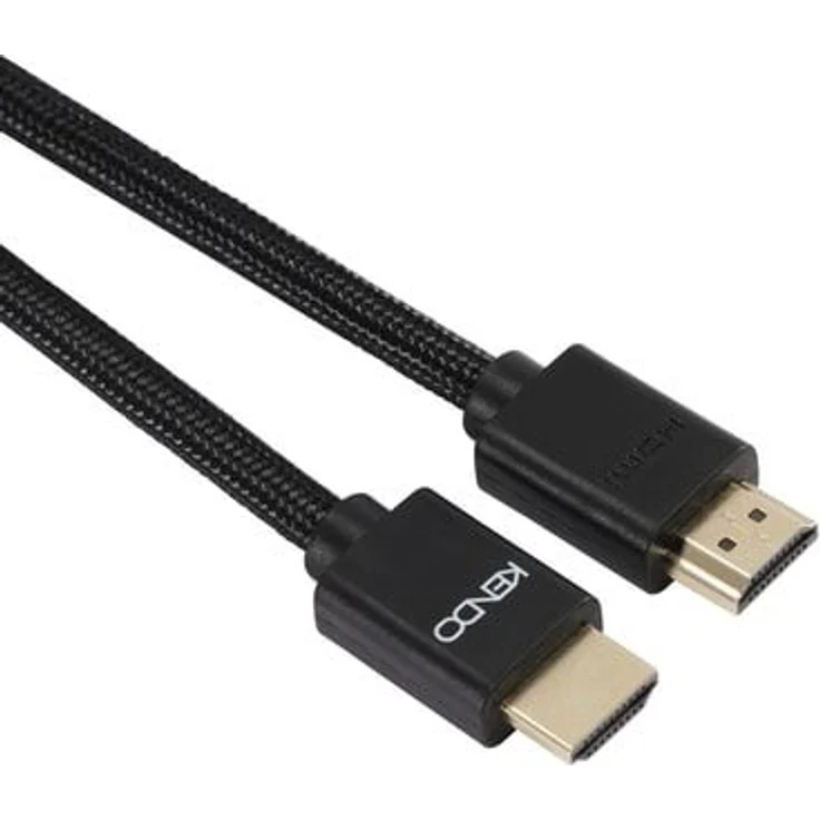 Kendo 210650 HDMI Kabel 4K, 1,5 m, Stecker Gerade HDMI auf HDMI Typ A, Schwarz, vergoldet, Gewebe, 18 Gbit/s, ARC