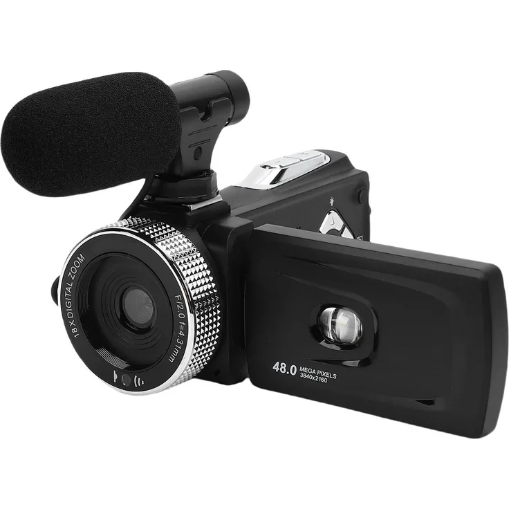 KKmoon 4K HD Videokamera, Camcorder mit 48 MP, F2.0 Objektiv, drehbarem Bildschirm und 3-W-TIR-Ausleuchtlampe