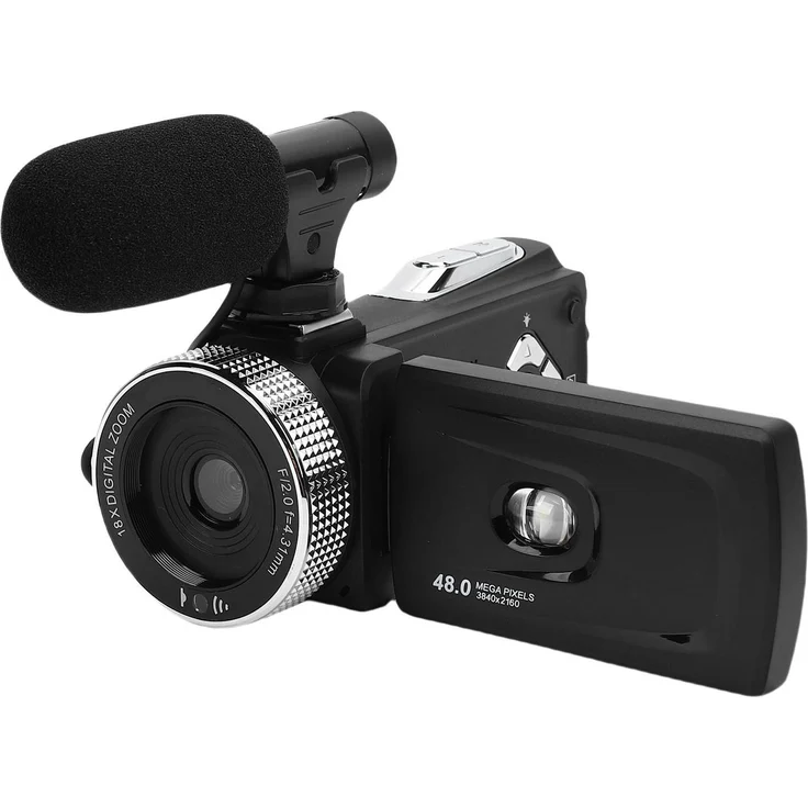 KKmoon 4K HD Videokamera, Camcorder mit 48 MP, F2.0 Objektiv, drehbarem Bildschirm und 3-W-TIR-Ausleuchtlampe