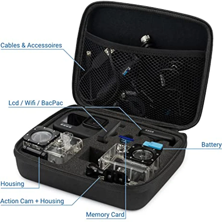 deleyCON Hardcase Tasche für GoPro Actionkamera & Zubehör, robust mit Staub-, Aufprall- und Spritzwasserschutz, Schwarz, Gr. L – Bild 2