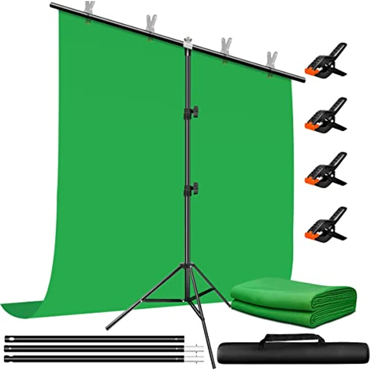 Heysliy Grüner Bildschirm Hintergrund mit Ständer, 2 x 2 m, 1,5 x 2 m, GreenScreen Fotografie Hintergrund Kit für Gaming, Fotostudio, Stream, Chroma Key – Bild 1