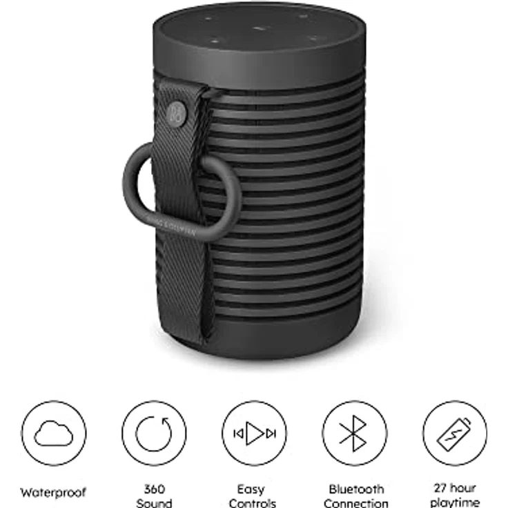 Bang & Olufsen Beosound Explore – Kabelloser tragbarer Bluetooth Outdoor-, Heim- und Reise, 27 Stunden Akkulaufzeit, wasserdichter 360° Lautsprecher + USB-C Ladekabel - Schwarz Anthracite – Bild 2