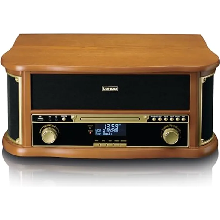 Lenco TCD-2571 Plattenspieler für Schallplatten - Bluetooth Plattenspieler mit Lautsprecher - DAB+ Radio - CD-Player - Kassettendeck - 3 Geschwindigkeiten - Riemenantrieb - 2 x 5 Watt - Holz