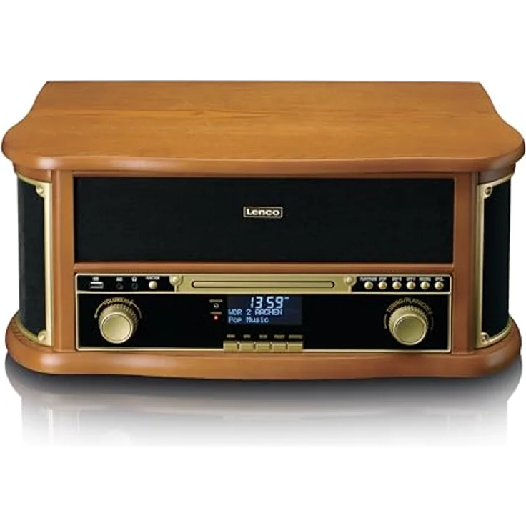 Lenco TCD-2571 Plattenspieler für Schallplatten - Bluetooth Plattenspieler mit Lautsprecher - DAB+ Radio - CD-Player - Kassettendeck - 3 Geschwindigkeiten - Riemenantrieb - 2 x 5 Watt - Holz – Bild 1