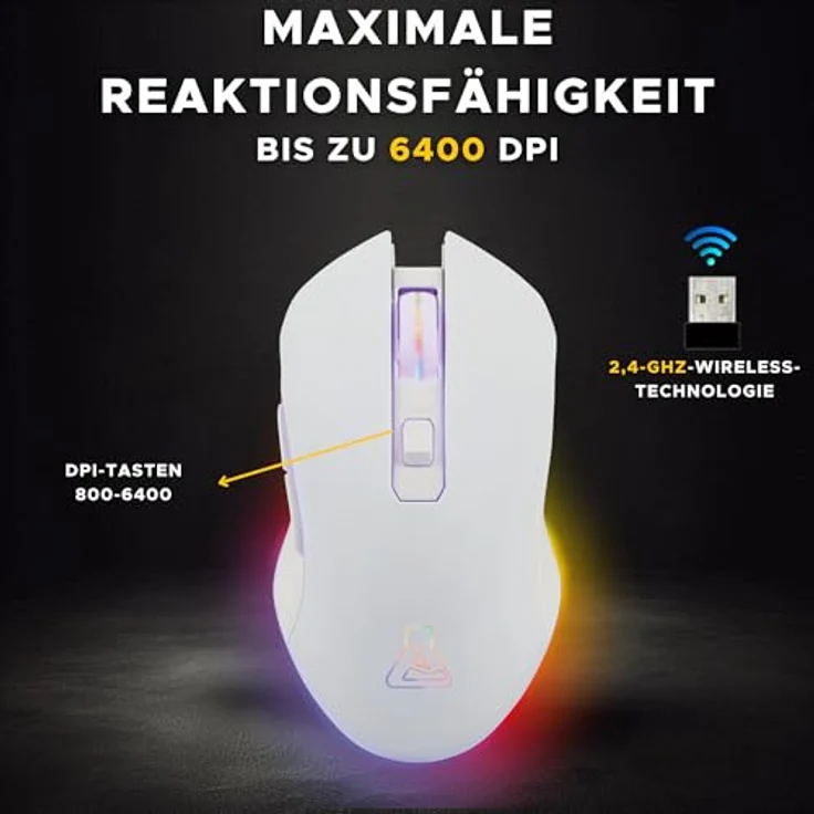 THE G-LAB Kult Helium kabellose Gaming-Maus, wiederaufladbar, 3200 DPI, Retro-Beleuchtung, 7 Farben, für Computer/Mac/PS5/Xbox - Weiß – Bild 2