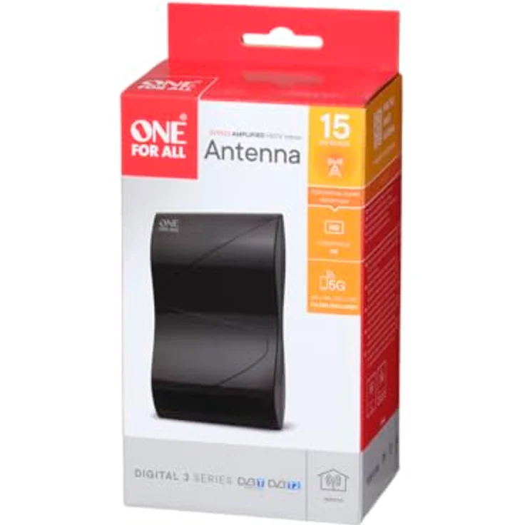 One For All DVB-T-DVB-T2 Indoor-Zimmerantenne - HD-HDTV Fernseher TV Antenne mit Verstärker - 0-15 km Reichweite ? 1.5 meter Koaxialkabel - UHF-VHF - Schwarz - SV9323 – Bild 4
