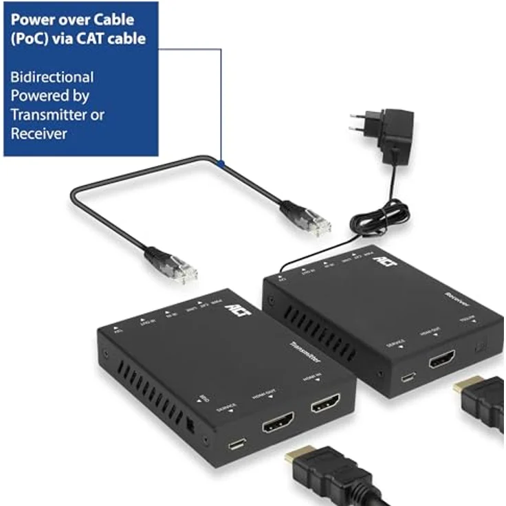 ACT AC7811, 4K HDMI 2.0 Extender-Set über CAT6 UTP mit IR-Unterstützung, 60 Meter, KVM Switch, Schwarz – Bild 2