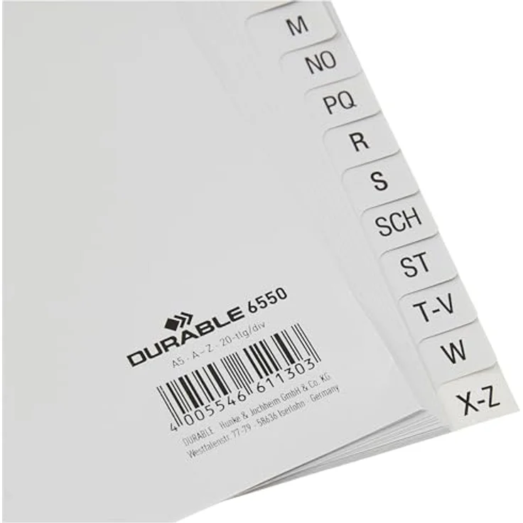 DURABLE Aktenordner Durable 6550 10 Register A Z grau A5 20 Blatt, PP mit geprägten Taben, DIN A5 volldeckend – Bild 3
