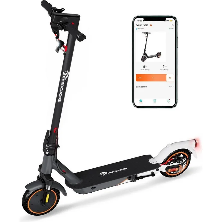 Evercross E-Scooter EV85F, Elektroroller mit 30km Reichweite & 120kg Belastung, 20,00 km/h, LED-Anzeige, App-Verbindung, Erwachsene, Schwarz