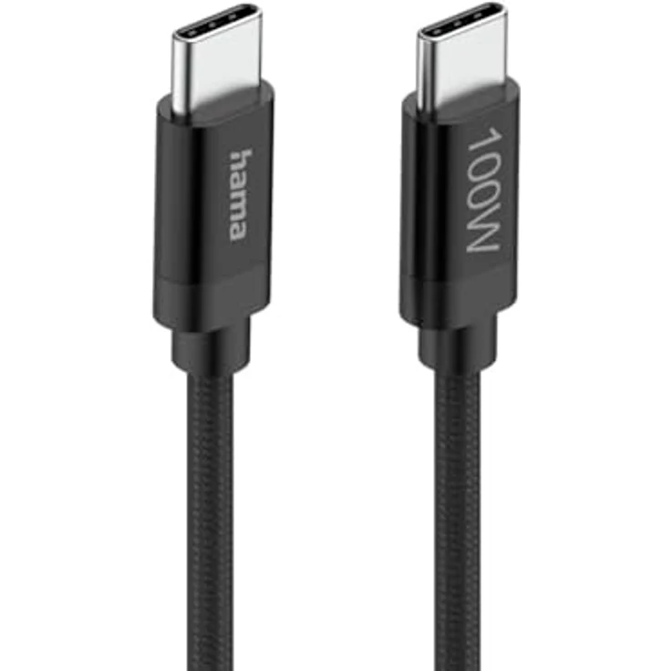 Hama Fabric USB-C Kabel, 0,48 Gbit/s, 100W, 1,5 m, Schwarz – Bild 1