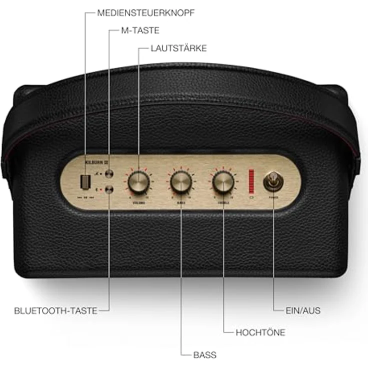 MARSHALL Kilburn III Bluetooth Lautsprecher, Black & Brass, 360°-Sound, Wasserfest, über 50 Stunden Akkulaufzeit, Powerbank-Funktion – Bild 6