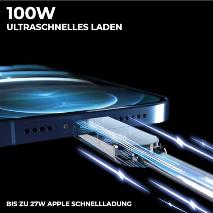 inCharge Rolling Square X Schlüsselanhänger mit USB-C-Kabel, Universal-Smartphone-Kabel, Geschenk für Männer, 6-in-1-Universalladegerät für Smartphones, tech Gadget, Schwarz, Lightning-Kabel 100W – Bild 4