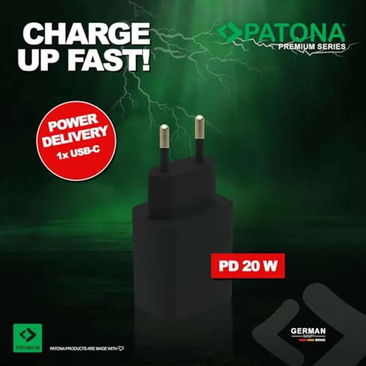 PATONA Premium PD20W Adapter, USB-C Schnell-Ladegerät mit Power Delivery 3.0 und Quick Charge 3.0, 20W, schwarz, kompakt und leicht (48g) – Bild 3