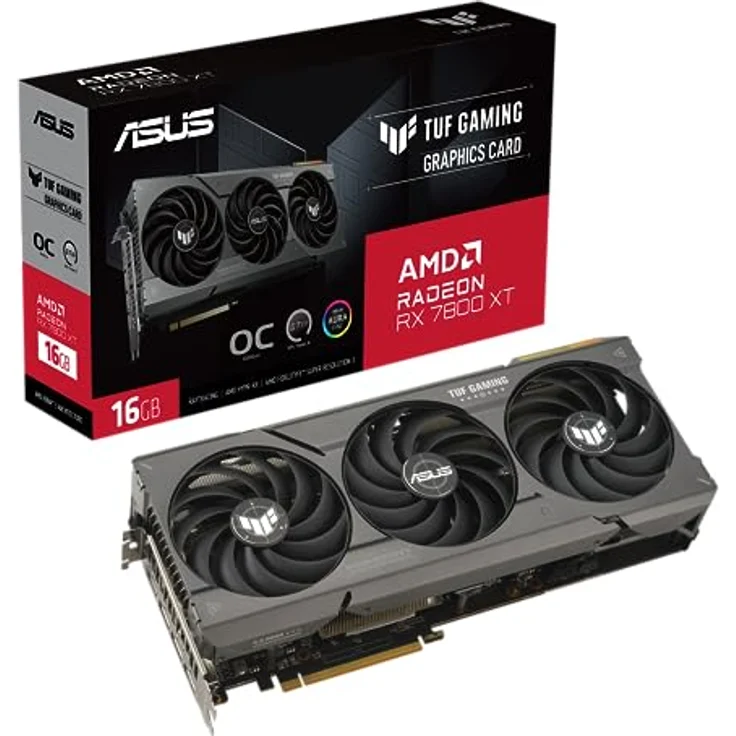 ASUS TUF Gaming Radeon RX 7800 XT OC Edition 16GB GDDR6 Gaming Grafikkarte schwarz (AMD Radeon RX7800XT, PCIe 4.0, 1x HDMI 2.1, 3X DisplayPort 2.1, TUF-RX7800XT-O16G-GAMING) – Bild 1