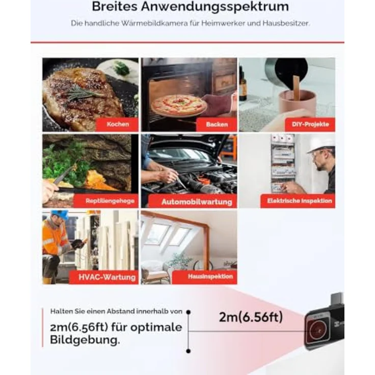 HIKMICRO Mini E Wärmebildkamera, -20 bis 400 °C, 96 x 96 Pixel, 25 Hz, kompakt für Hausinspektionen – Bild 4