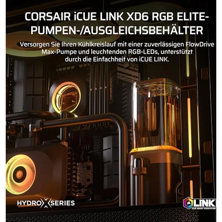 CORSAIR iCUE LINK XD6 RGB ELITE Pumpen-/Behältereinheit, FlowDrive Max-Pumpe, integrierter Temperatursensor, 22 adressierbare RGB-LEDs, Stahlgrau – Bild 2