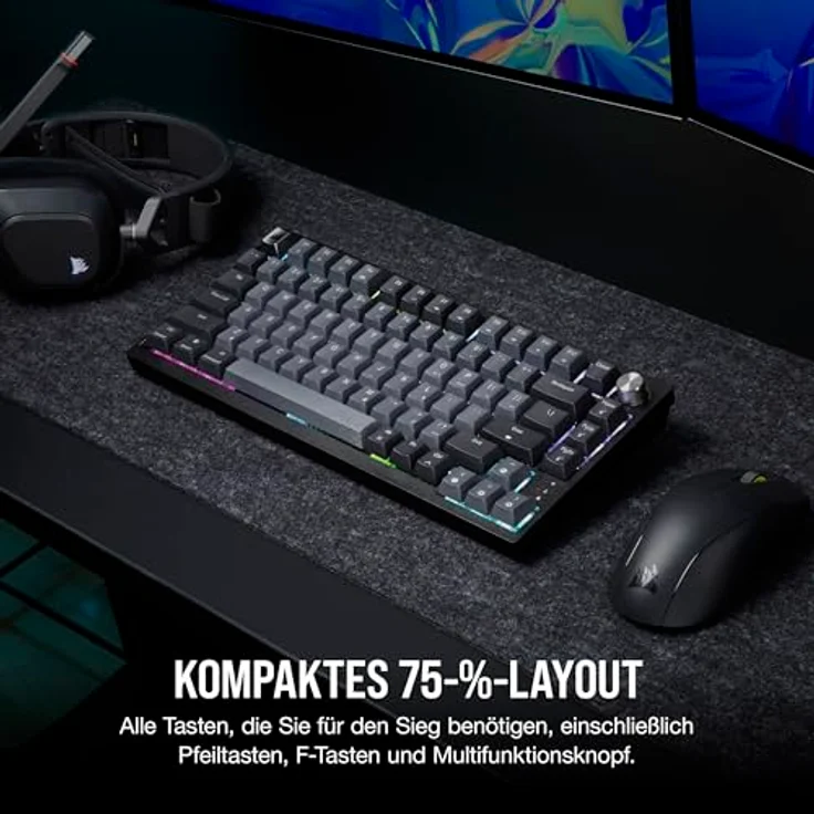 CORSAIR K65 Plus Wireless 75% RGB Hot-Swap-Fähige Mechanische Gaming-Tastatur - Vorgeschmierte MLX Red Linear Switches - Dual-Layer Sound Dampening - PBT Keycaps - QWERTZ DE - Schwarz – Bild 3