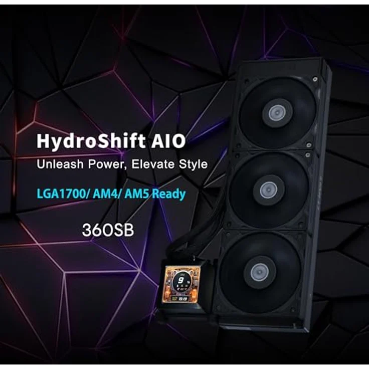 Lian Li HydroShift LCD 360S, 360mm AIO Wasserkühlung mit 3x 120 mm PWM Lüftern und 2,88" LCD Display, kompatibel mit Intel LGA 1700 und AMD AM4/AM5, schwarz – Bild 2