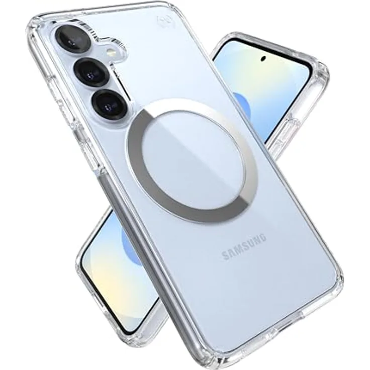 Speck Presidio2 Clear + Magnet für Samsung Galaxy S25/S24, transparente Smartphone-Hülle mit Microban, zertifizierter Fallschutz bis 4m, MagSafe-kompatibel, IMPACTIUM Clear Shock Barrier