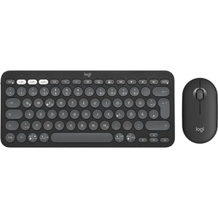Logitech Pebble 2 Combo, kabellose Tastatur und Maus, leise und mobil, anpassbar, Logi Bolt, Bluetooth, Easy-Switch für Windows, macOS, iPadOS, Chrome, Deutsches QWERTZ-Layout, Grafit