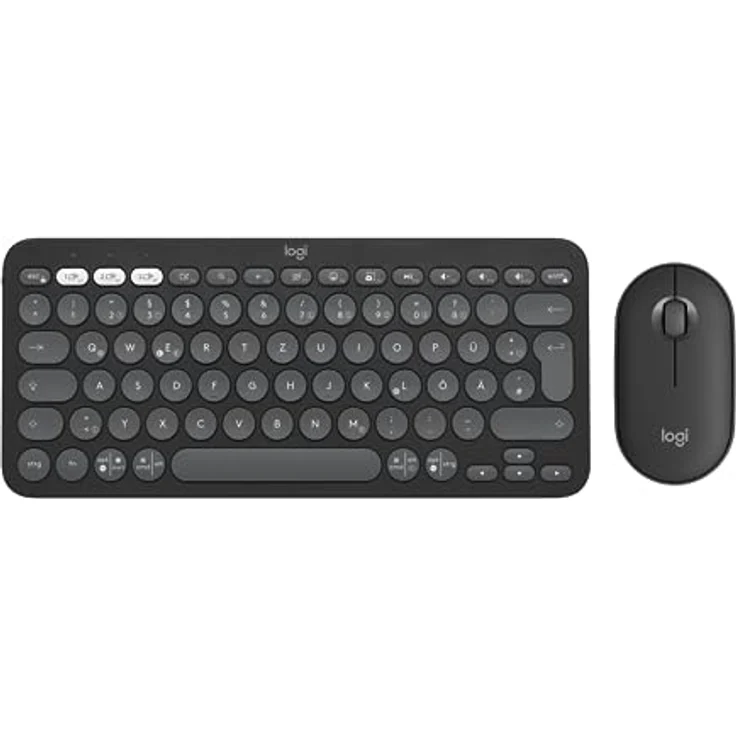 Logitech Pebble 2 Combo, kabellose Tastatur und Maus, leise und mobil, anpassbar, Logi Bolt, Bluetooth, Easy-Switch für Windows, macOS, iPadOS, Chrome, Deutsches QWERTZ-Layout, Grafit – Bild 1