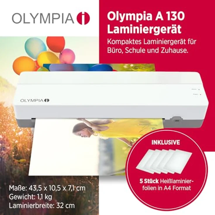 OLYMPIA A 130 Laminiergerät A3 | Heißlaminieren bis 320 mm | Für 80–125 Micron Laminierfolien | Benutzerfreundlich mit ABS-Funktion und schneller Aufwärmzeit | Auch für A4-Formate geeignet – Bild 2