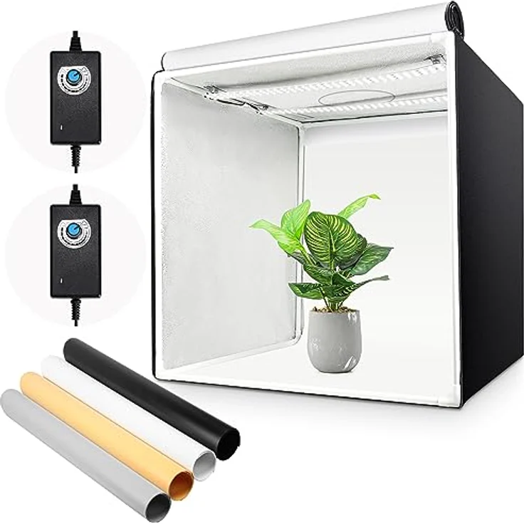 Yorbay Fotostudio Set 60 x 60 x 60cm CRI 95+ LED-Fotobox Lichtbox Lichtwürfel inkl. 4 PVC-Hintergrundfolien (schwarz, rein weiß, grau, orange) - Profi Fotografie Mehrweg – Bild 1