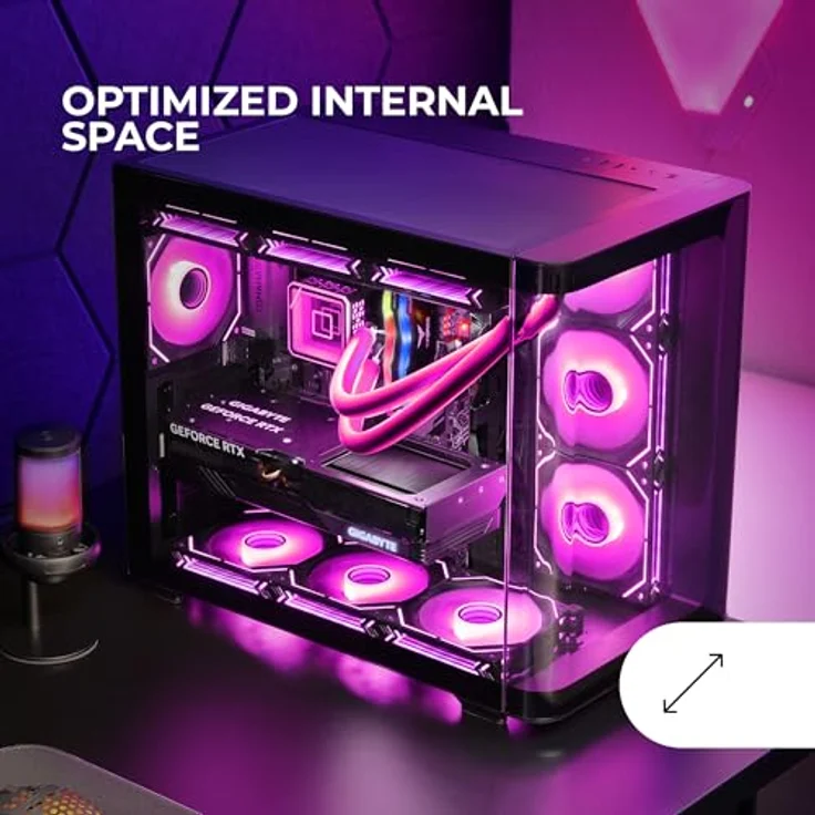 Mars Gaming MC-FUSION Gaming ATX Gehäuse, Doppelkammerdesign mit durchgehend gebogenem Glas, Schwarz, unterstützt 10 Lüfter und 360-mm-Flüssigkeitskühlung – Bild 5
