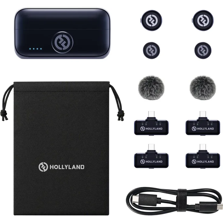 Hollyland LARK M3 Combo 2TX & 4RX, Funkmikrofon-Kit mit 48 kHz Audioübertragung, AI-Rauschunterdrückung und 4 unabhängigen Spuren