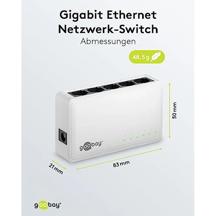 goobay 64563 Gigabit Ethernet Netzwerk Switch 5 Port / LAN Switch mit max. 1000 Mbit/s / Lüfterloses Design / Ethernet Switch mit Plug & Play / Optimierter Datenverteiler / Weiß – Bild 5