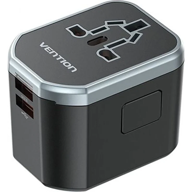 Vention FJCB0 Universal Travel Adapter Silber One Size, 20W 3-Port USB (C + A + A) Schnellladegerät