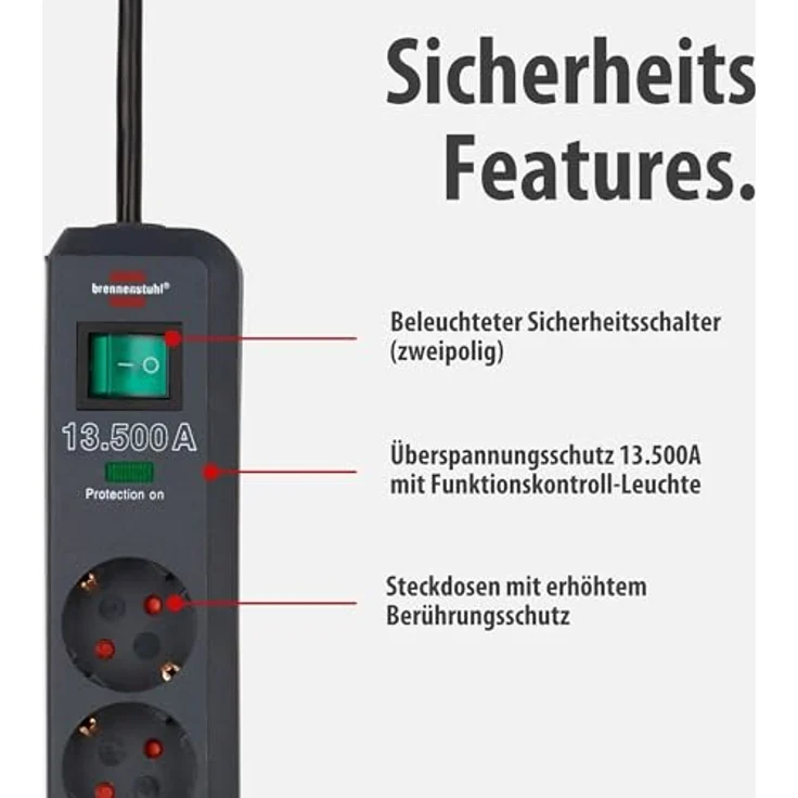 Brennenstuhl Steckdosenleiste 6-Fach mit 1,5m Kabel, Überspannungsschutz, anthrazit – Bild 3